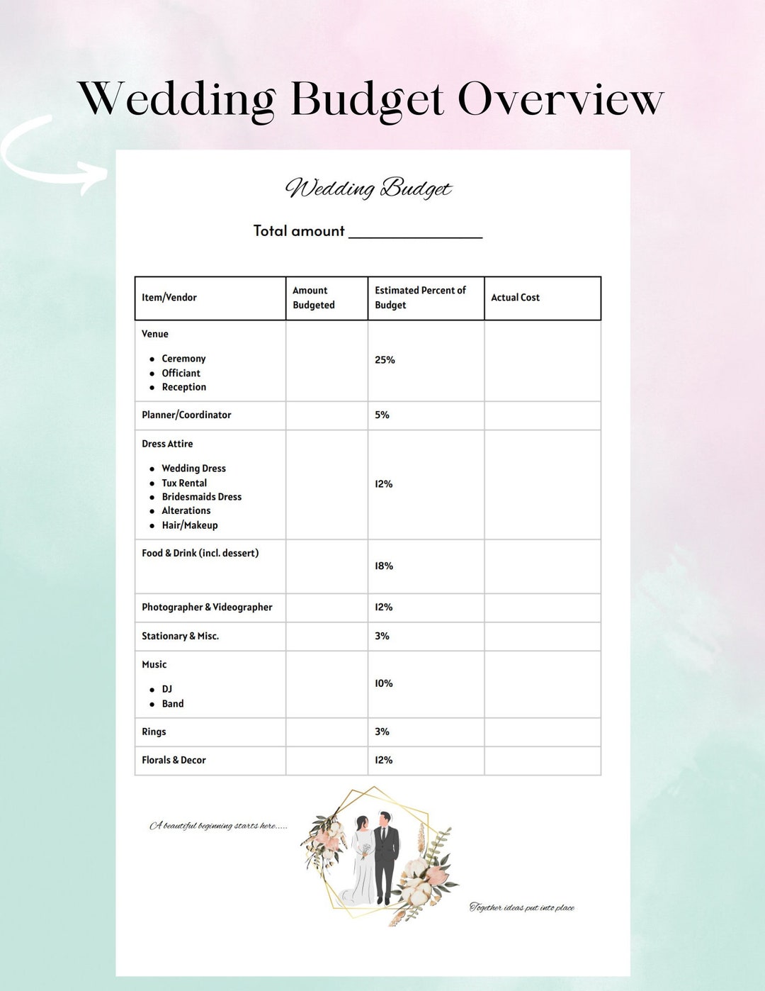 Easy Wedding Organizer Template for Wedding Budget Etsy Easy Wedding Organizer Template for Wedding Budget Etsy