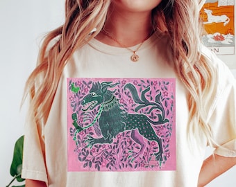 Vintage Dragon Tshirt / Medieval Folk Art Mystical Tapestry History Museum Aesthetic / Comfort Colors® Unisex Gift Shirt
