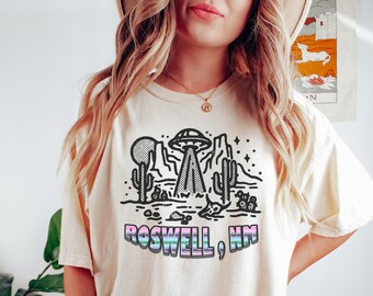 Camiseta Roswell / Extraterrestres de Nuevo México, platillo volador, Expediente X, desierto, Llévame contigo, OVNI, estética retro / Camiseta unisex Comfort Colors® de regalo