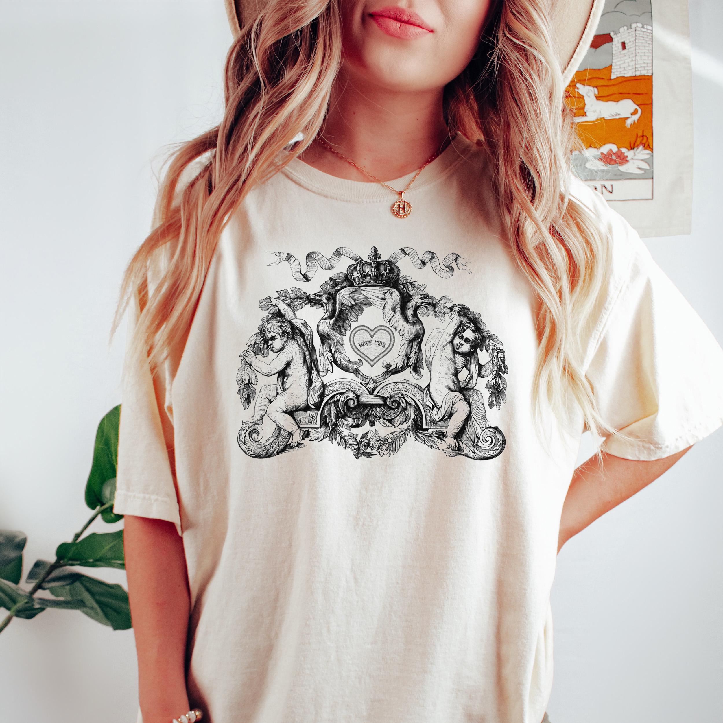 ラブクレストTシャツ / キューピッド、天使、天国、天使、ルネッサンス 