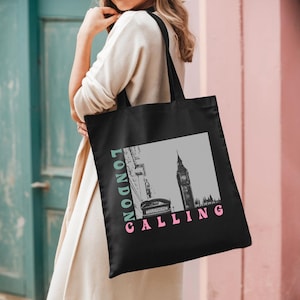 London Calling Tote / England European Trip UK British City Travel Lover Big Ben Graphic Aesthetic / Eco-Friendly Canvas Everyday Bag