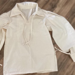Large Jack Sparrow Like Shirt Tan Renaissance Shirt Pirate Shirt Tan - Size Large - Puffy Sleeves, Tie Cuffs Collar, Medieval Shirt Shirt
