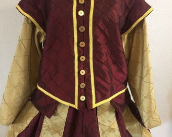 Elizabethan Renaissance Tudor Shakespeare Doublet Slops/Breeches Hat , Your Custom Size Choice, Burgundy and Gold