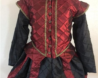 Elizabethan Renaissance Tudor Shakespearean Doublet Slops/Breeches and Hat, Custom Made to Your Size M-XL, Burgundy and Black, Madrigal