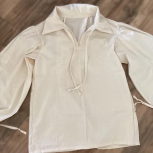 Jack Sparrow Like Shirt Tan Renaissance Shirt Pirate Shirt Tan - Size Small - Puffy Sleeves, Tie Cuffs Collar, Medieval Shirt Shirt Small