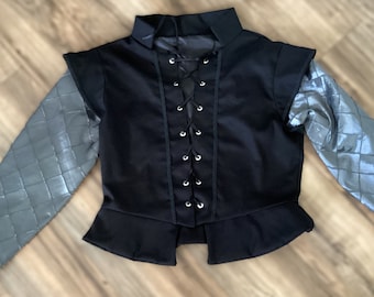 Elizabethan Renaissance Tudor Shakespearean Black Twill Doublet Detachable Silver Pintuck Sleeves, S - XL, Theater, Faire, Festival