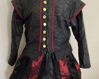 Elizabethan Renaissance Tudor Shakespearean Doublet Slops/Breeches and Hat, Custom Made to Your Size Small to XL, Black & Burgundy Madrigal