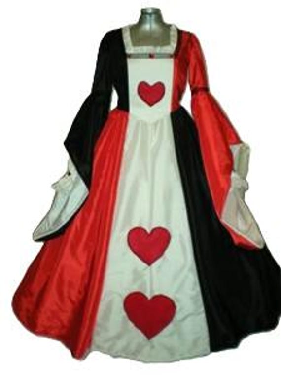 Queen of Hearts Masquerade Dress Gown Alice in Wonderland Tudor Style, Your Custom Size Choice of Busts 32" - 46"