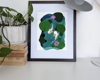 Koi Print // Koi Pond Print // Fish Print // Watercolor Print