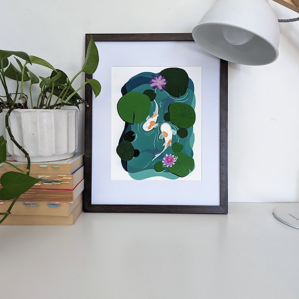 Koi Print // Koi Pond Print // Fish Print // Watercolor Print