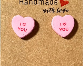 I Love You Conversation Heart Candy Earrings. I Heart You Sweet Heart Earrings.  Valentine’s Day Earrings. Heart Earrings. Valentine gift.