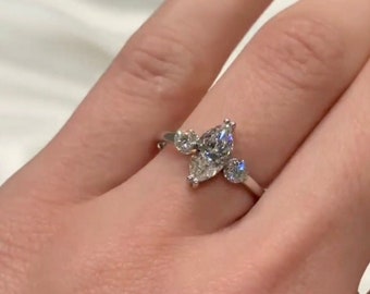 Sierlijke Marquise Moissanite drie stenen massief gouden verlovingsring cadeau voor haar, minimalistische Marquise drie stenen trouwring voor vrouwen