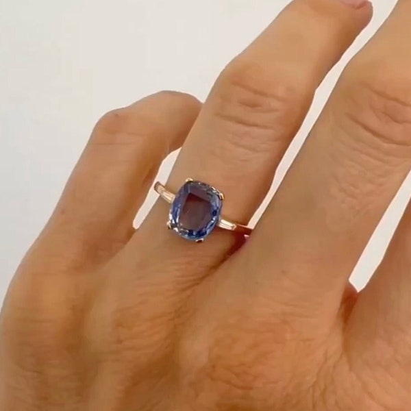 1.7CT Frosted Galaxy | Cornflower Sapphire Minimalist Oval Solitaire Ring | Unique Oval Engagement Ring with side Tapered Baguette