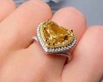 5CT Yellow Heart Cut Moissanite Engagement Ring/ Antique Wedding Ring/ Propose ring/ White Gold Anniversary Ring/ Promise Ring