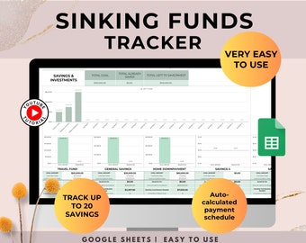 Sinking Funds Tracker, Spreadsheet Budget ,Google Sheets Savings Tracker, Personal Finance Planner, Cash Savings Spreadsheet Template
