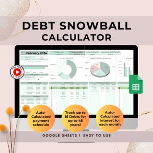 Debt Snowball Calculator, Spreadsheet Google Sheets, Microsoft Excel Template, Digital Debt Payment Tracker, Debt Payoff