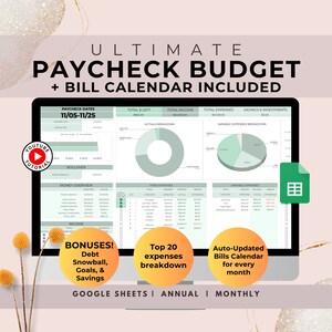 Paycheck Budget Spreadsheet, Google Sheets Budget Template, Biweekly, Weekly Budget Planner, Debt snowball, Sinking Funds, Financial Planner