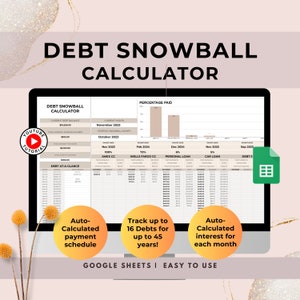 Debt Snowball Calculator, Spreadsheet Google Sheets, Microsoft Excel Template, Digital Debt Payment Tracker, Debt Payoff
