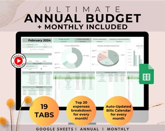 The Ultimate Annual Monthly Budget Spreadsheet Planner, Google Sheets Spreadsheet Template, Expense Tracker, Digital Budget Planner