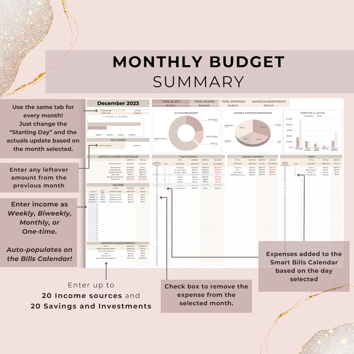 Weekly, Bi-weekly, Monthly Budget Spreadsheet Planner, Google Sheets ...