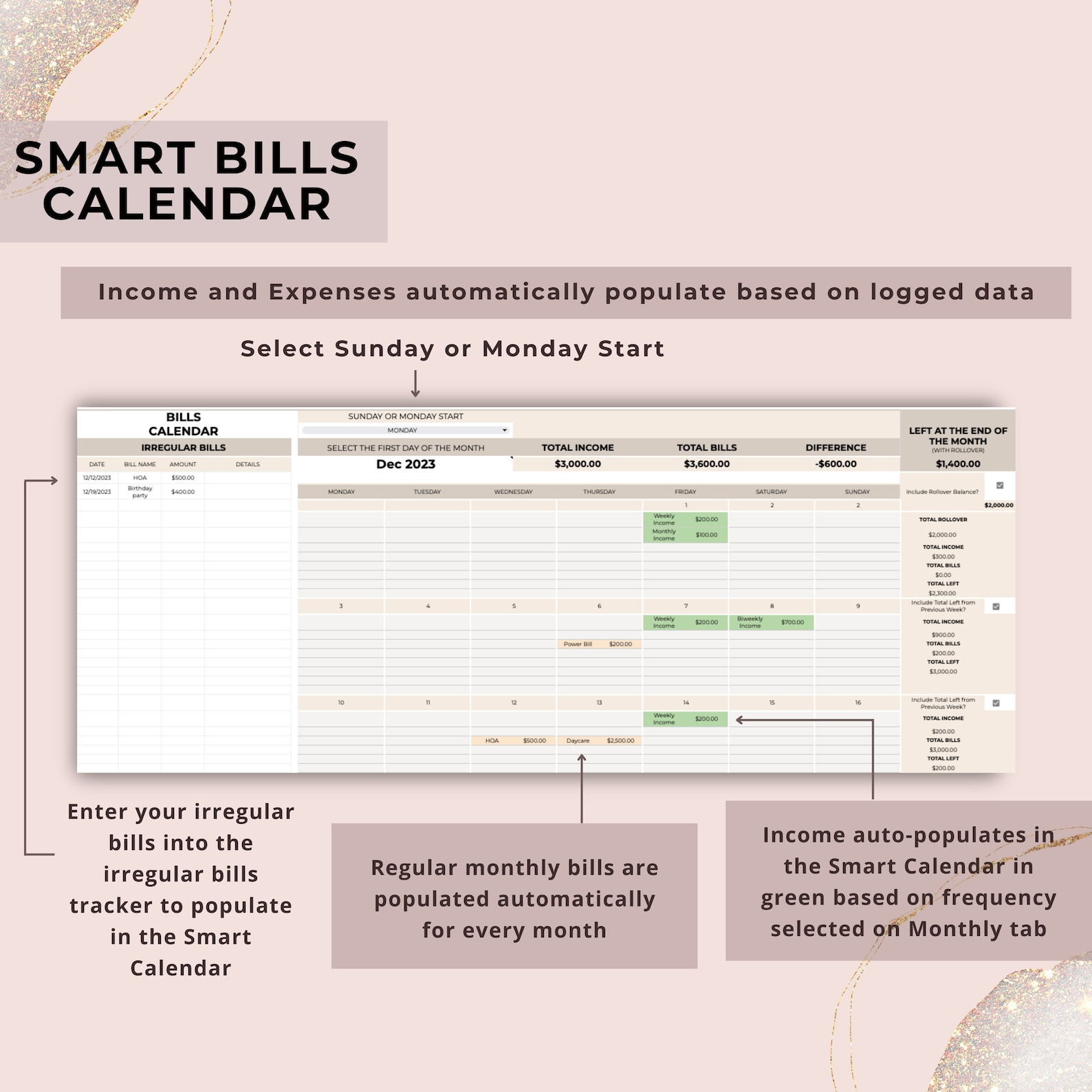 Weekly, Bi-weekly, Monthly Budget Spreadsheet Planner, Google Sheets ...