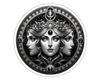 Hecates Mystical Wheel Vinyl Sticker: Triple Goddess and Magic Symbols Occult Decor