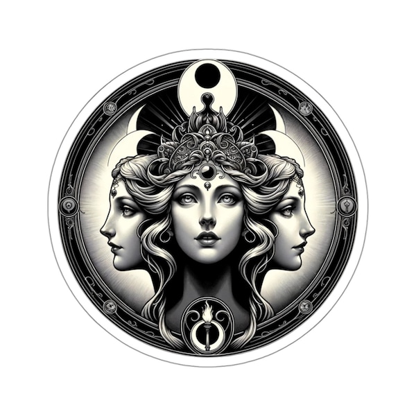 Triple Goddess Hecate Vinyl Sticker: Mystical Moon Phases & Occult Decor