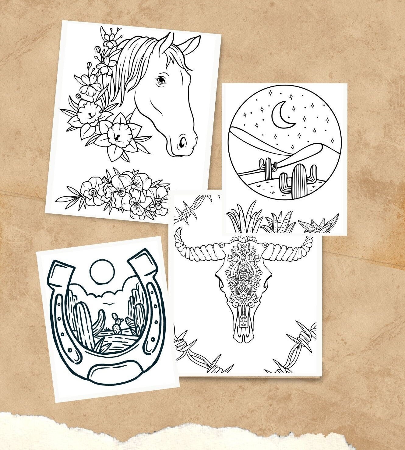 Western Coloring Pages Featuring Cowboys, Rodeos, Desert Landscape