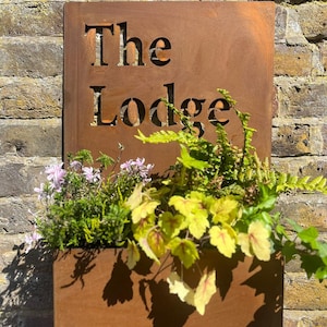 Corten Steel Wall Mounted Personalised Bespoke House Name Number Planter Sign 600mm x 400mm