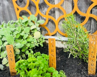 Corten Steel Herb Plant Name Marker stakes signs personalised