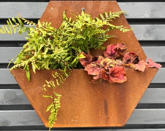Corten Steel Hexagon Wall Mounted Planter 300mm