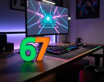 67 Oplichtend nummerbord | Lightbox-bureaudecoratie | 67 Verjaardagscadeau | Aangepaste nummerweergave | Nachtlampje voor kamerdecoratie