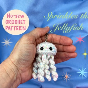Sprinkles the Jellyfish keychain pattern, digital download PDF file with crochet instructions, NO SEW, adorable, cute, fun, funny