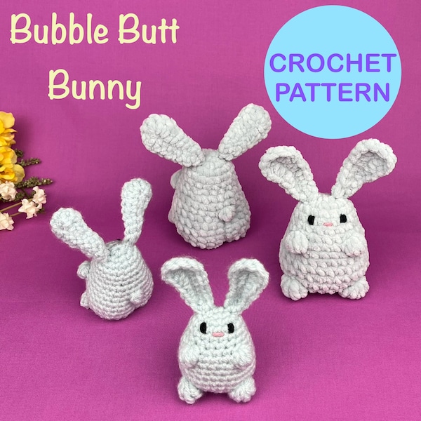 Bubble butt bunny pattern, digital download PDF file with crochet instructions, LOW SEW, adorable, cute, fun, funny, little bunny