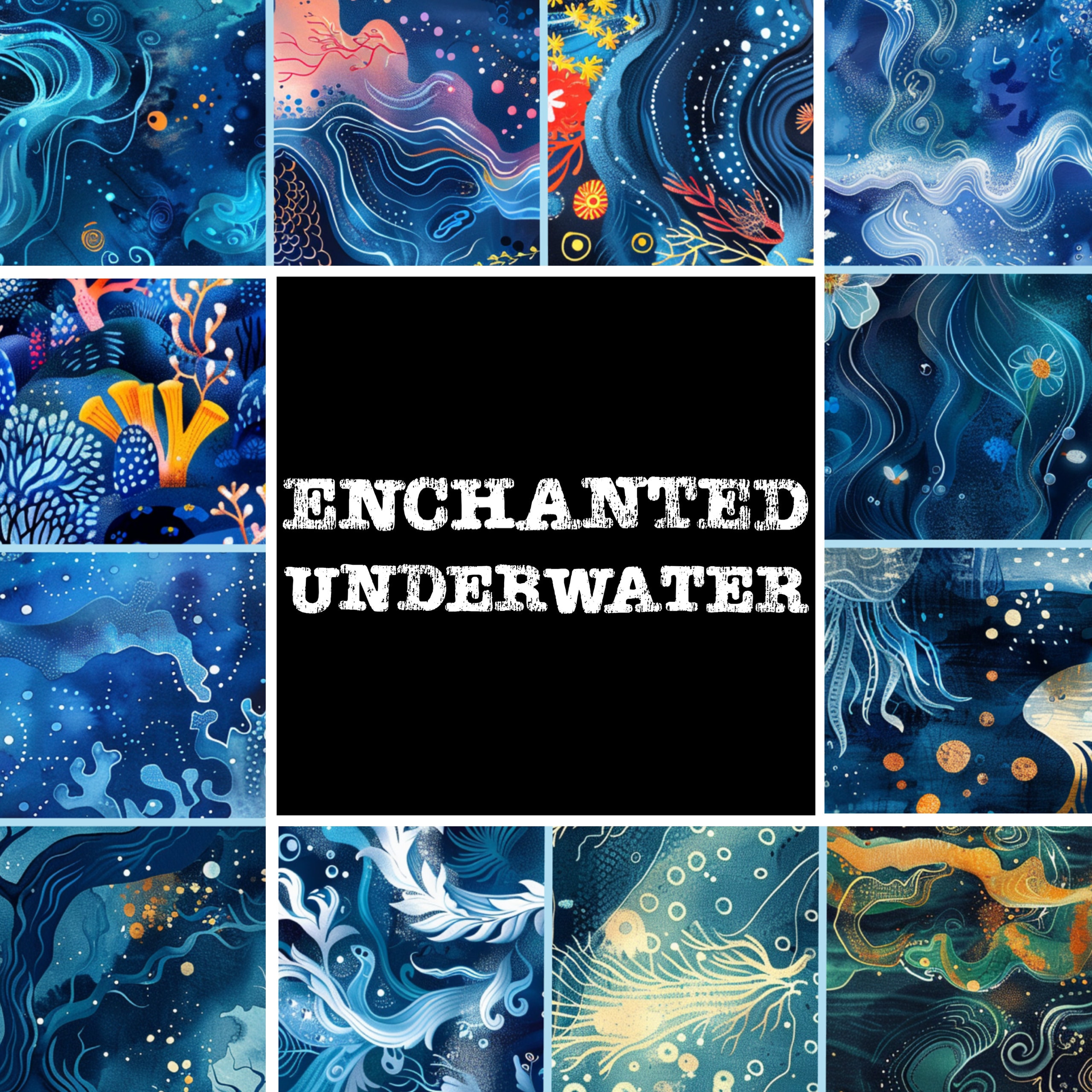 Enchanted Underwater Scrapbook Paper: Seamless Sea Patterns (Digital PNG), image size:2560x2560