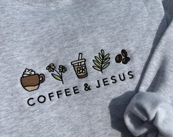 Kaffe och Jesus broderad kristen tröja
