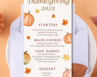 Rustic Pumpkin Fall Dinner Menu Template - Editable Canva, Printable PDF