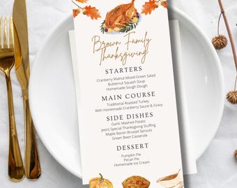 Erntedank-Menü-Vorlage: Elegantes Herbst-Dinner, bearbeitbar in Canva (druckbar)