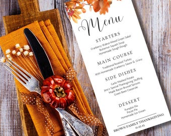 Elegant Thanksgiving Menu Printable | Autumn Dinner Decor (Digital Download)