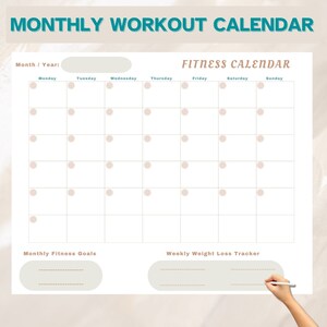 Monthly Workout Calendar, Printable Monthly Weight Loss Tracker - Etsy