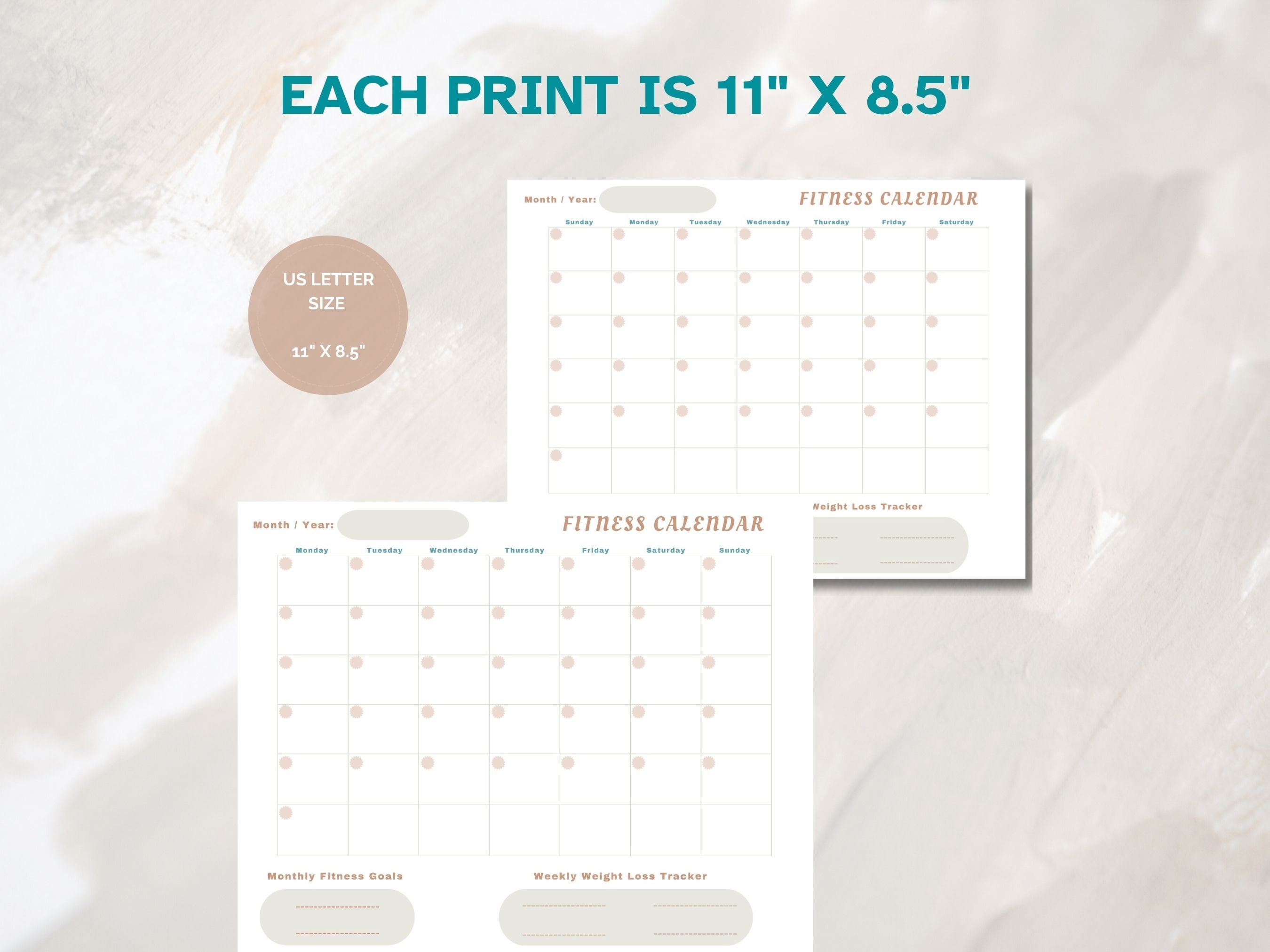 Monthly Workout Calendar, Printable Monthly Weight Loss Tracker - Etsy
