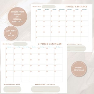Monthly Workout Calendar, Printable Monthly Weight Loss Tracker - Etsy