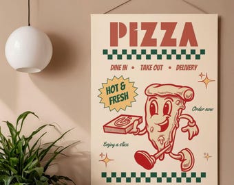 Vintage-Inspired Retro Pizza Poster | Quirky Apartment Decor | Funky Kitchen Wall Art | Digital Download