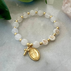 Braccialetto del rosario, rosario personalizzato, regalo del rosario, braccialetto con croce con iniziali, rosario per matrimonio, ricordo del battesimo