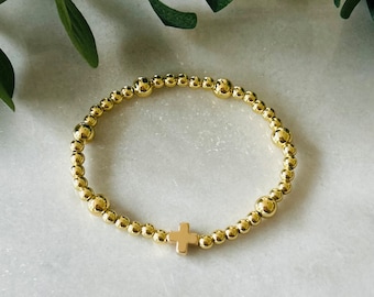 18k Gold Filled First Holy Communion Bracelet, Little Girls Cross Bracelet, Baptism Gift, Baby's First Cross Bracelet