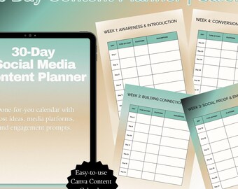 30 dagen contentkalender en planner voor sociale media | Bewerkbare canvassjabloon