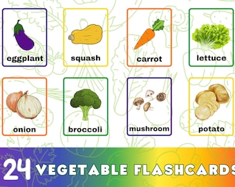 Vegetable Flashcards for Kids | Printable Food Flashcards | Toddler Learning Activity