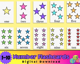 Tarjetas de números del 1 al 10 / Números para niños pequeños / Tarjetas de matemáticas