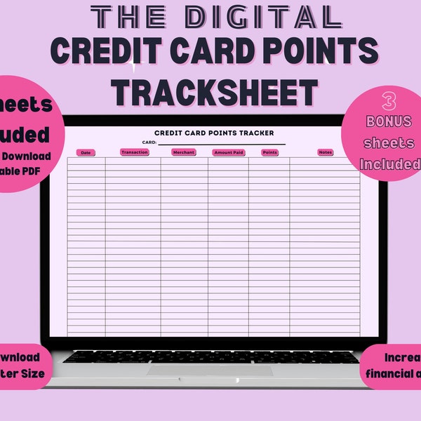 The Digital Credit Card Points Tracksheet | Credit Card Points Tracker | Track Credit Card Points, Printable Tracking Sheet