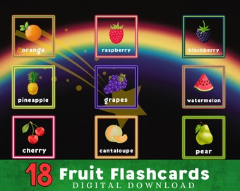 Fruit Learning Flashcards | Printable Toddler & Preschool Vocabulary Flashcards | Montessori Food Activity | Digital Download